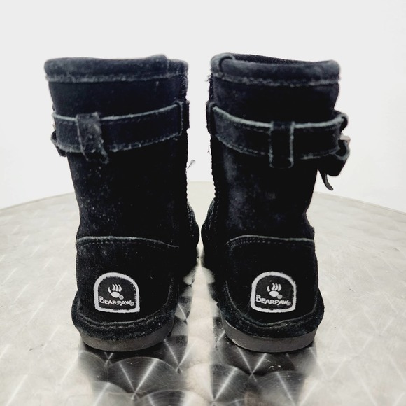 Bearpaw Val Toddler Black Cow Suede Boots Size 9 Winter Sherpa Shearling EUC - Picture 4 of 13